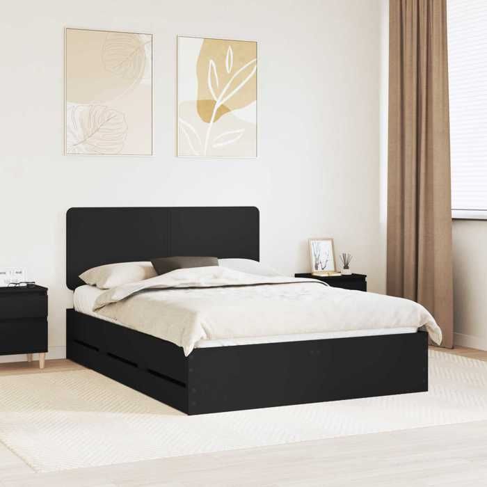 Noir Cadre de lit moderne SARAZYJ Lit chambre avec tiroir Noir 160 x 200 cm Bois Ingénierie E4127