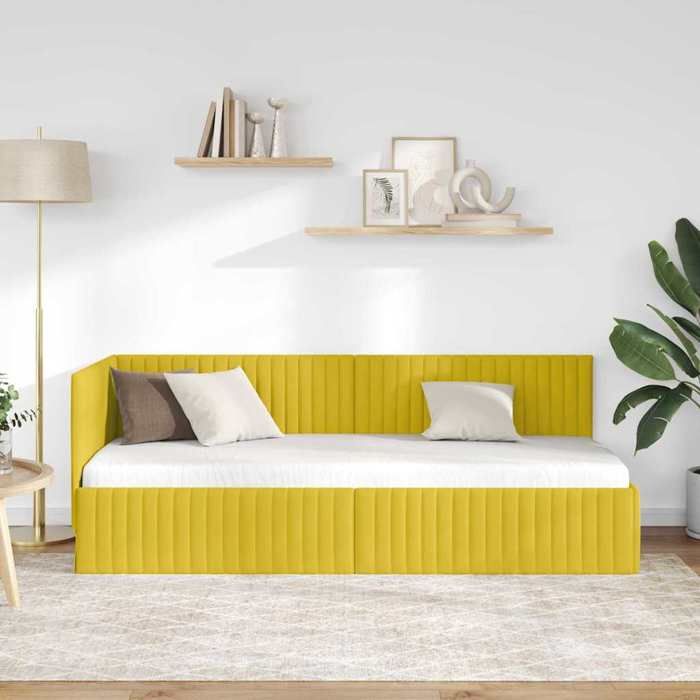 (NEW 2026)Structure de lit dangle - SHELD - 1 Personnes - contemporain - Jaune 80cmx200cm Velours 865051