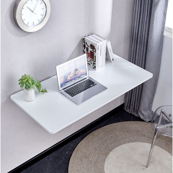Table murale rabattable blanche en MDF gain de place surface facile à nettoyer montage nécessaire