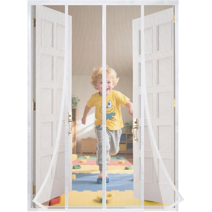 Moustiquaire de porte sans perçage - LEVYS - Dimensions ajustables 29x230 cm - Lot de 4 pièces - Fermeture automatique