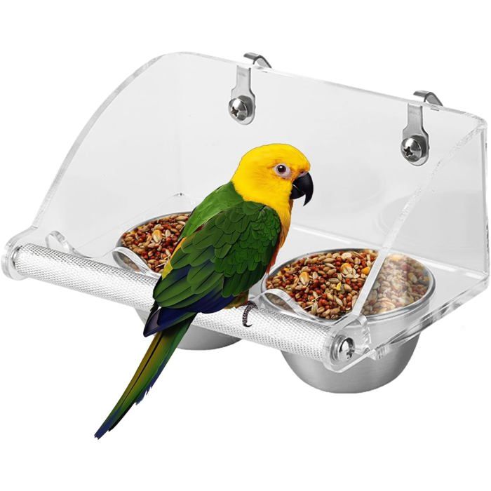 1 Bol pour cage à oiseaux acier inoxydable support acrylique distributeur alimentaire abreuvoir perroquet calopsitte .
