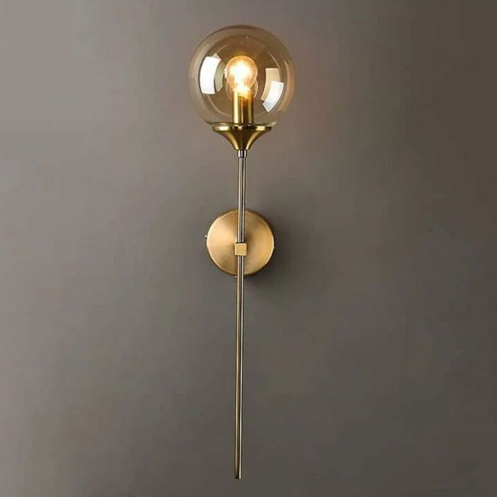Applique murale style industriel rétro LED intérieure dorée E14 boule verre ambré pour chambre salon couloir salle à manger