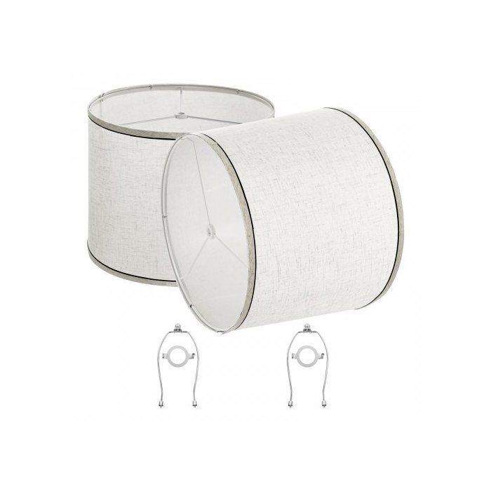 Abat-jour 2 Pièces 290x320x245 mm Housse Rechange Lampes Table Lampadaires Lin Clair Bordure Noire