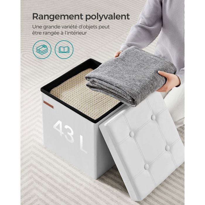 Tabouret Pouf Coffre Boîte de Rangement 38 x 38 x 38 cm