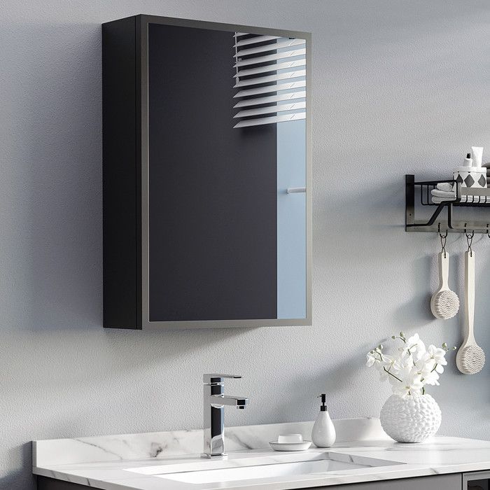 Armoire miroir salle de bain murale 40 x 15 x 60 cm noire avec étagères intérieures fermeture douce VEVXYN