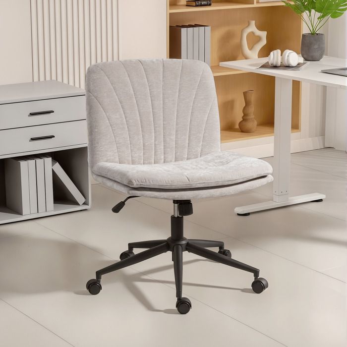Chaise de bureau - Home Office - Tissu chenille beige - Réglable en hauteur - Pivotante 360°