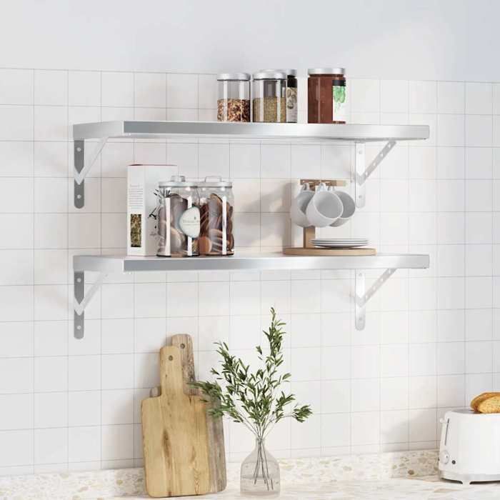 vidaXL Lot de 2 étagères murales 75 x 30 cm coloris argenté en acier inoxydable pour livres et déco