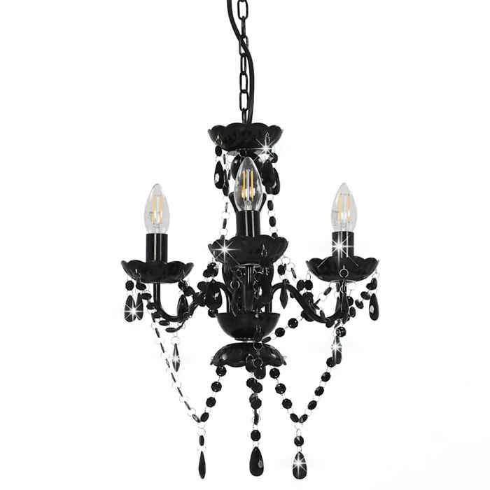 Lustre avec perles Rond 3 - E14 - Intérieur - Enfant - Métal - Noir - 36x42 cm
