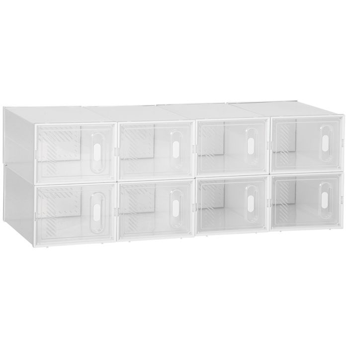 Meuble à chaussures modulable - Lot de 8 boîtes cubes empilables portes transparentes - 25 x 35 x 19 cm