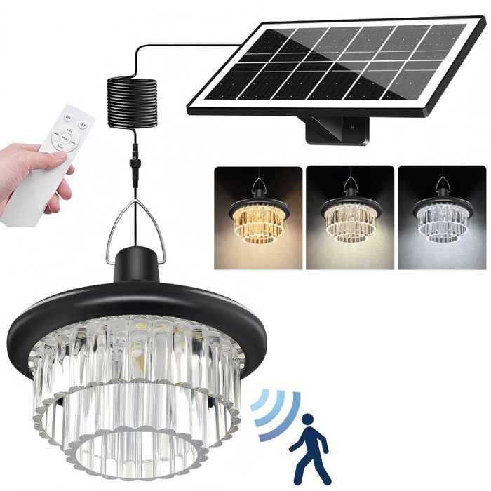 Suspensions Solaires Exterieur 222 LED 3 Mode Lampe Solaire avec Capteur de Mouvement Télécommande 360° Panneau Solaire Réglable