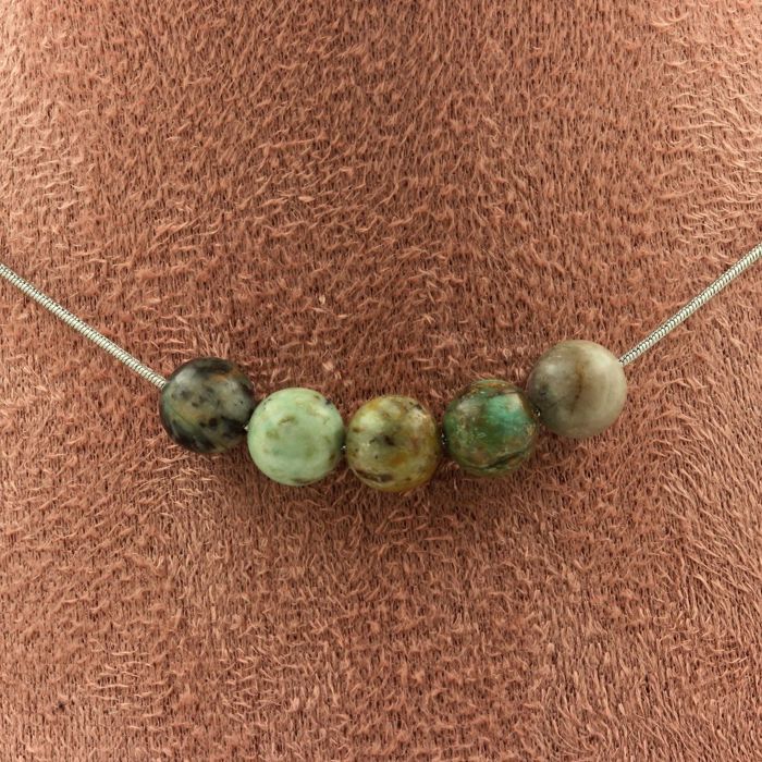 Collier Femme Avec Perle D'Amazonite 8mm - Chaîne Acier Inoxydable - Neuf Avec étiquettes