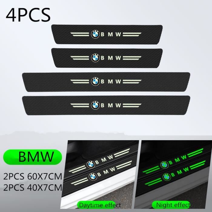 Lot de 4 barres de seuil de voiture en fibre de carbone protection de porte sticker pédale décoration pour BMW-Avec effet lumineux