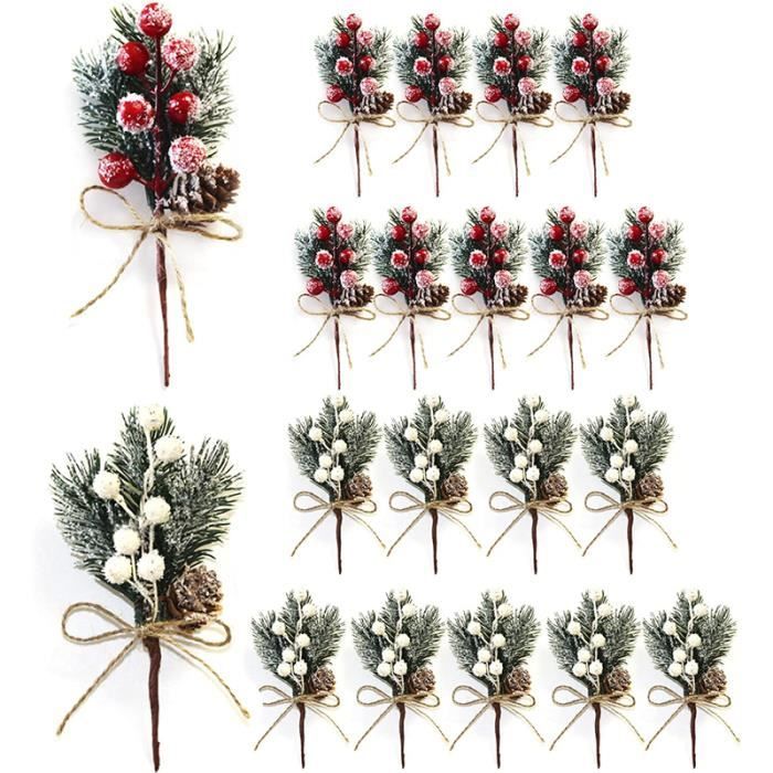 20 Pièces Rameau De Sapin Artificiel Décoré,Petites Branches