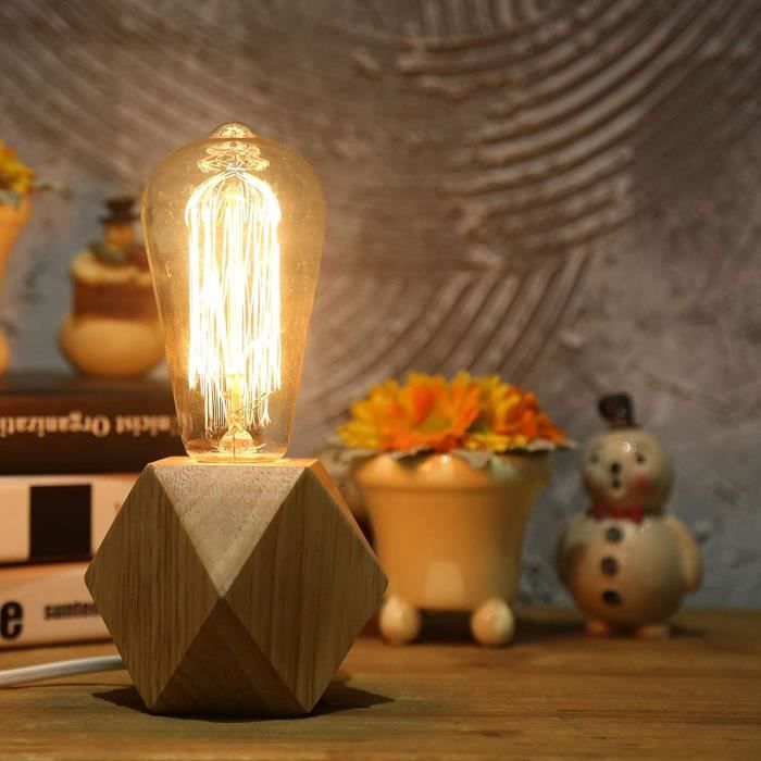 Petite lampe de chevet avec base en bois diamant , E27 60W ，1 pièces sans  ampoule - Cdiscount Maison