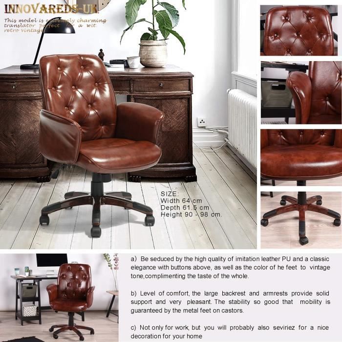 fauteuil de bureau - innovareds-uk - rétro vintage campagne american - marron simili cuir pu