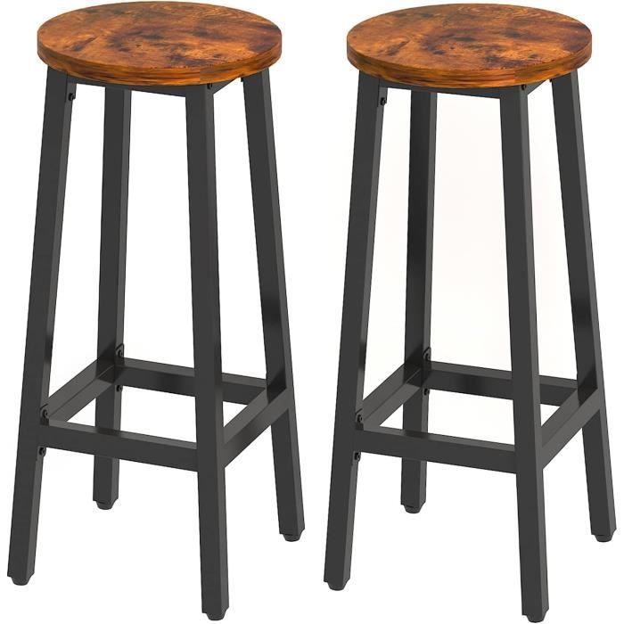 lot de 2 tabourets de bar,chaises de bar, tabourets hauts, style bois avec cadre en métal pour salon, salle de fête, 29 x 29 [h35]