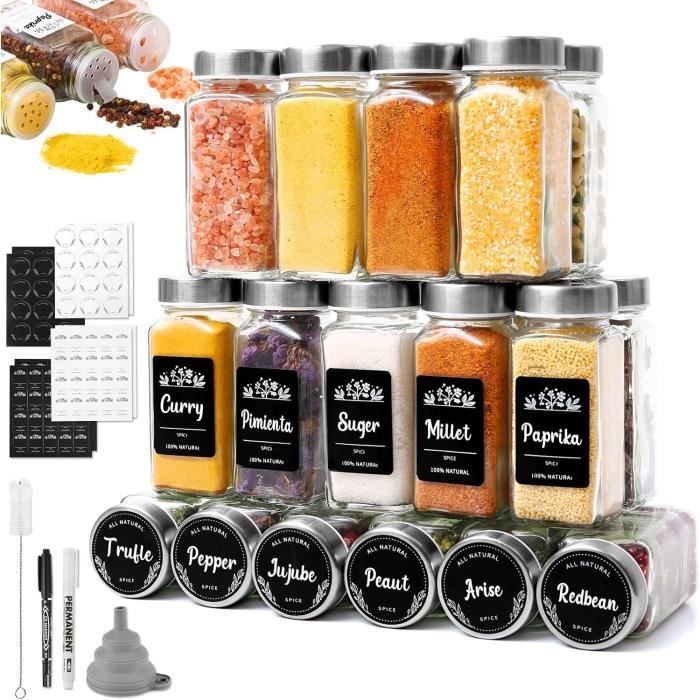 Pot A Epices En Verre, Bouchon Inox Epices Bocaux Epices 120Ml, 24 Epices Pots Rangement, Avec