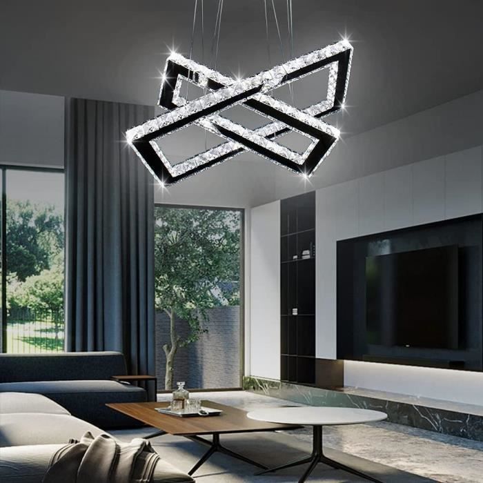 Lustre En Cristal Moderne Rectangulaire Led 2 Anneaux Plafonnier En ...