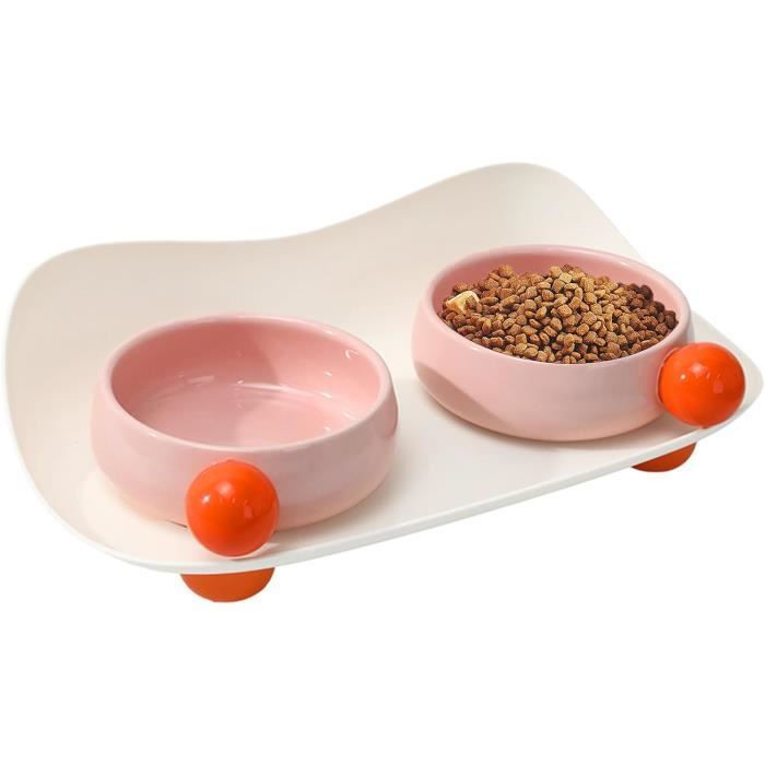 Double Gamelle Surelevee en Ceramique pour Chien et Chat - Bol Chien Chat Anti Eclaboussure - pour Petits et Moyens Chiens et Chats