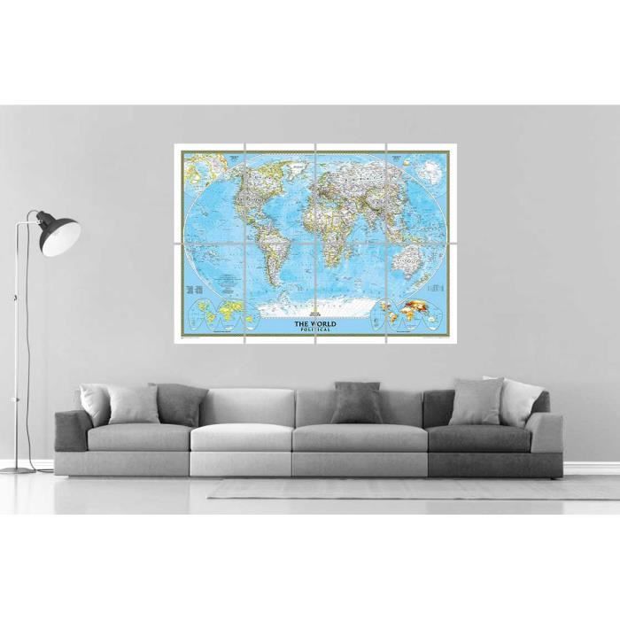 CARTE DU MONDE WORLD MAP 01 Wall Art Poster Grand
