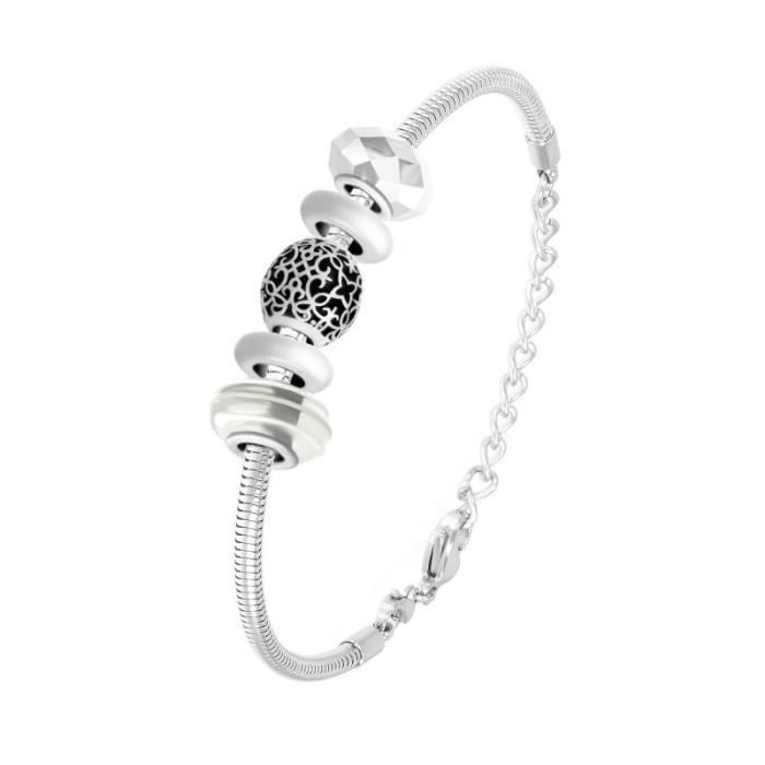 Bracelet de charms perles blancs et acier SC Crystal