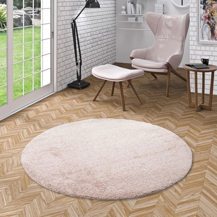 Aloha Tapis Shaggy à Poils Longs Rond Rose 80 Cm Rond