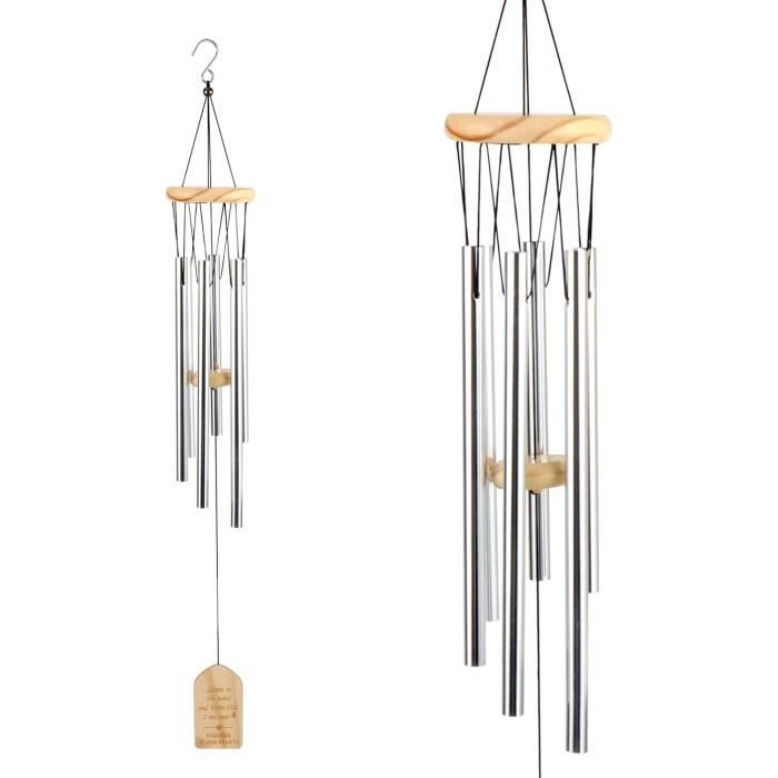 Carillon à Vent OSVINO - 6 Tubes Aluminium, 90cm Noir Pour Décoration Extérieur