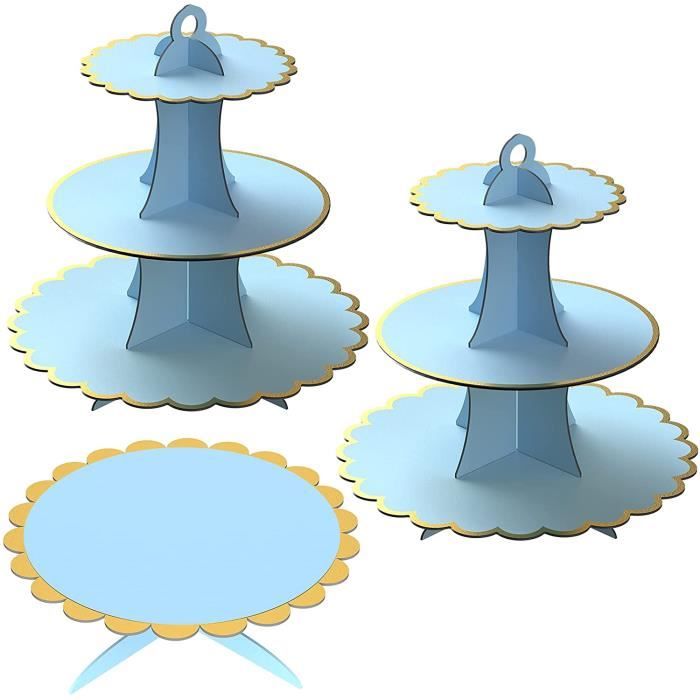 Lot De 3 Presentoirs A Cupcakes En Carton Bleu A 3 Etages Et Presentoir A Gateau A 1 Niveau Pour Fete D Anniversaire Mariage Fete Cdiscount Maison