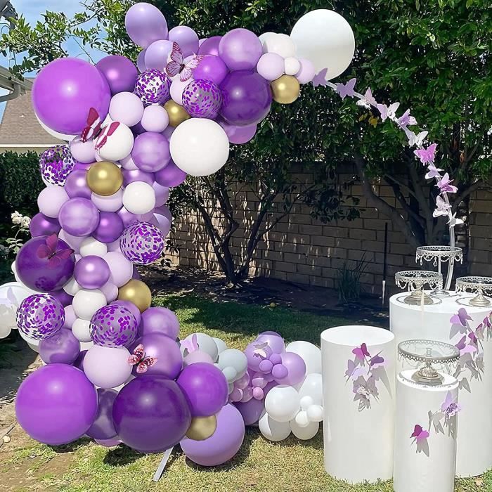 Latocos Décorations Anniversaire Fête Fille 3D Papillons Ballon Aluminium  Mur Autocollants Fond de Photographie Nappe Rose Blanc Violet Guirlande  Baby