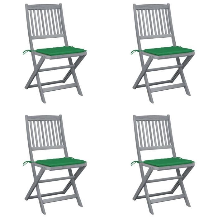 Lot de 6 Chaises de jardin pliables en bois d'acacia massif avec coussins verts - LUXE&Moderne