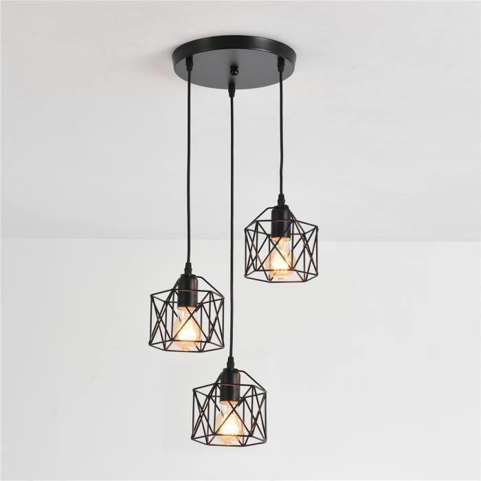 Moderne Lustre Suspension Pendentif Cage Hexagone Noir 3 Luminaire