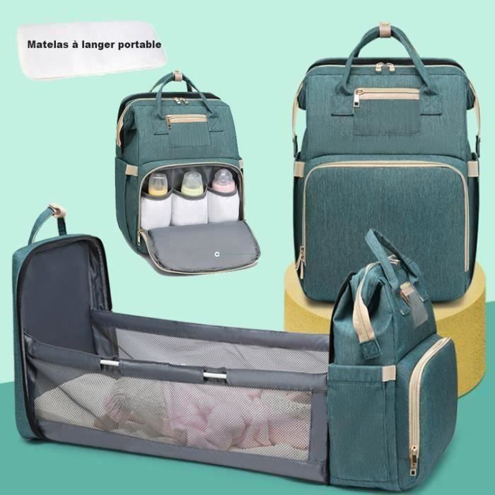 SNDMOR sac à langer pour bébé sac à dos, sacs à langer grande capacité, sac  à langer de voyage portable avec lit pliable, sac à dos pour lit bébé (Bleu  ciel) 