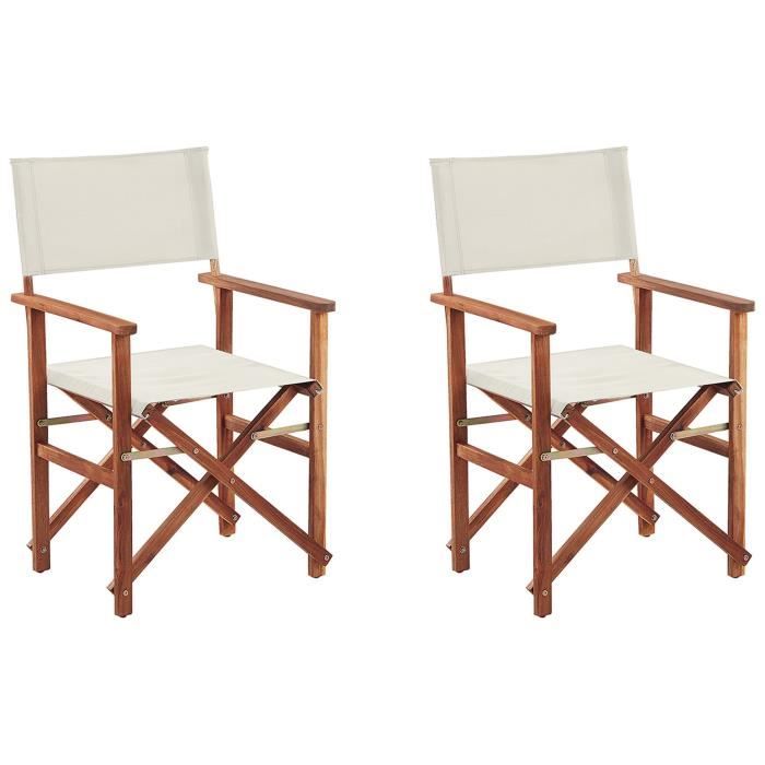 Lot de 2 chaises de jardin bois foncé et blanc cassé CINE Lot de 2 chaises de jardin bois foncé et blanc cassé CINE