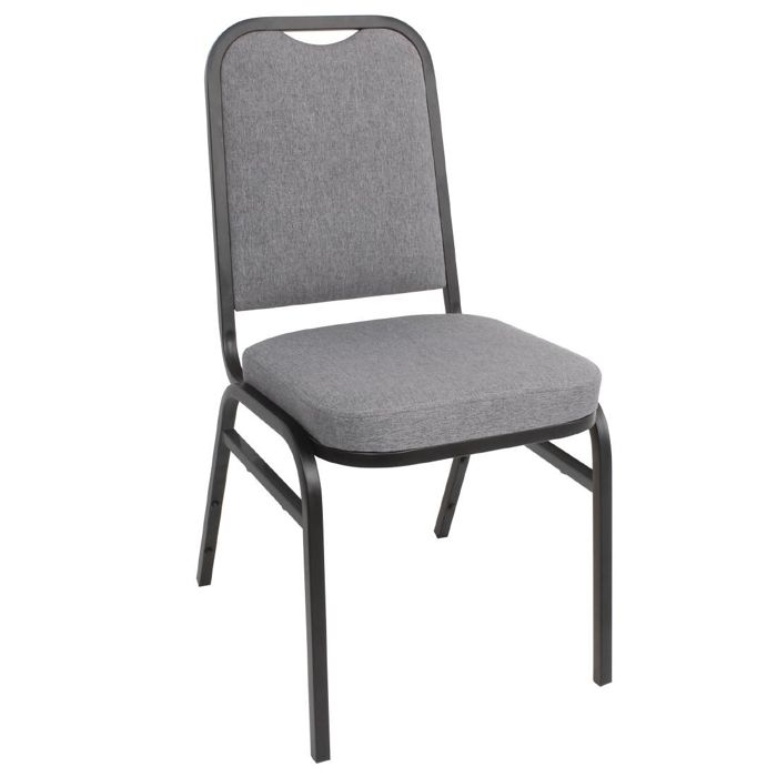 Chaise de banquet avec dossier carré et tissu gris - Lot de 4 Chaise de banquet avec dossier carré et tissu gris - Lot de 4