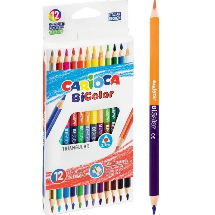 Lot De 12 Crayons De Couleur Carioca Tita Maxi Triangulaires - Mines 4 Mm Résistantes, Lavables, Avec Gomme