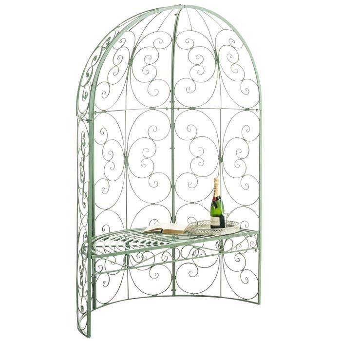 Arche à rosier Rosie en forme de demi pavillon avec banc de jardin , Vert antique