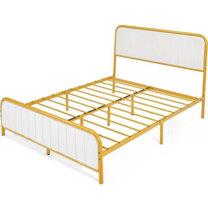 costway lit double pour adulte 140 x 200 cm avec cadre en métal doré, cadre/structure de lit scandinaves avec tête de lit rembourrée