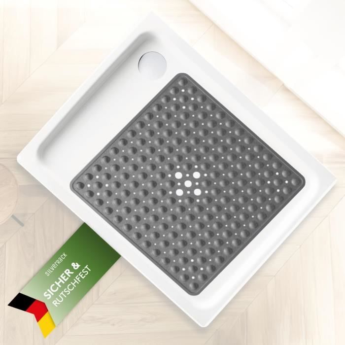 Tapis De Douche Antidérapant SilverRack - 53x53 Cm - Gris Galets - Enfants Et Adultes
