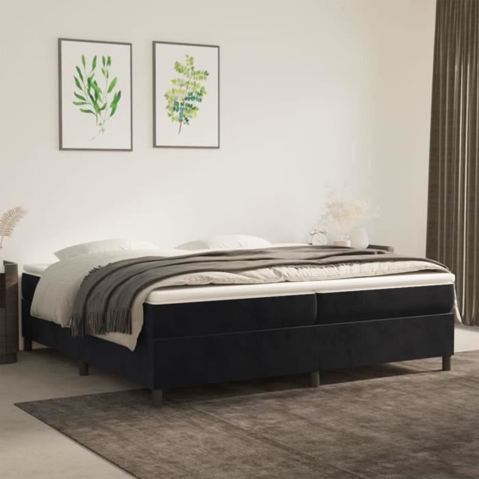 famirosa lit à sommier tapissier et matelas noir 200x200 cm velours-4701