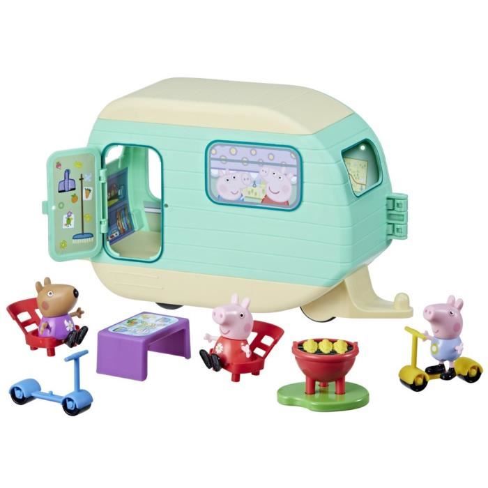 peppa pig, la caravane de peppa avec 3 figurines et 6 accessoires, jouets préscolaires pour filles et garçons, à partir de 3 ans