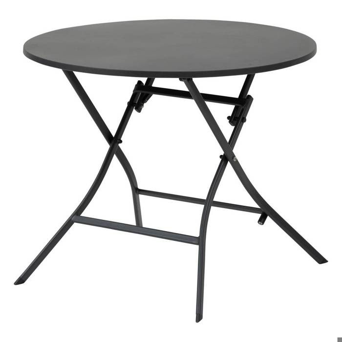 Table de jardin pliante ronde Greensboro graphite 4 places en acier - Hespéride