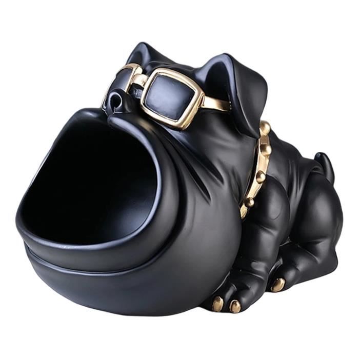 Statue Bulldog Bouche Ouverte En Résine - Rangement Clés, Bijoux, Ou Décoration Maison (16x16x23 Cm)