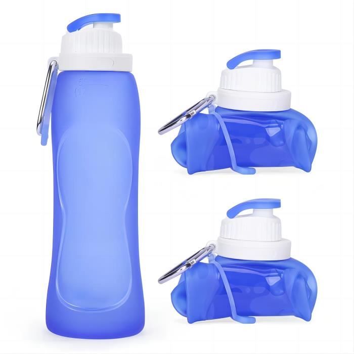 Nefeeko Bouteille D'eau Pliable En Silicone De 600 Ml Avec Paille Et Sangle, Anti-fuite, Pliable, Pour Voyage, Camping, Course à Pied, Randonnée, Gym, Sans BPA (noir