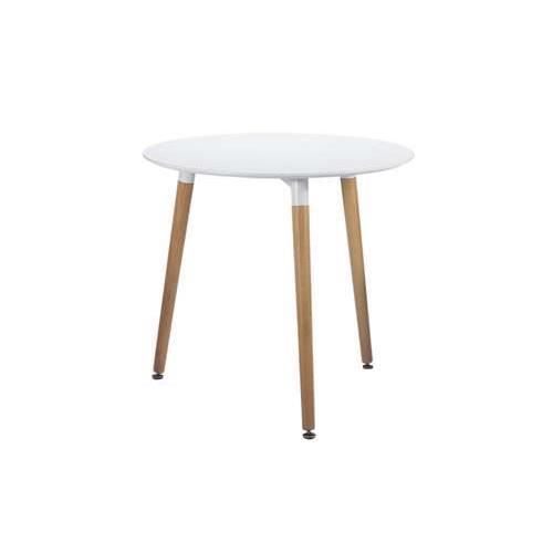 Table A Manger Ronde Blanc Et Pieds Bois Naturel 75x80x80 Blanc