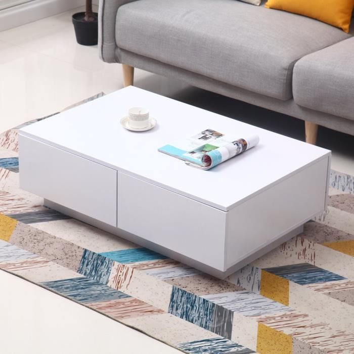 Table Basse De Sejour Blanc Avec 4 Tiroirs Mdf 93 60 31cm W D H