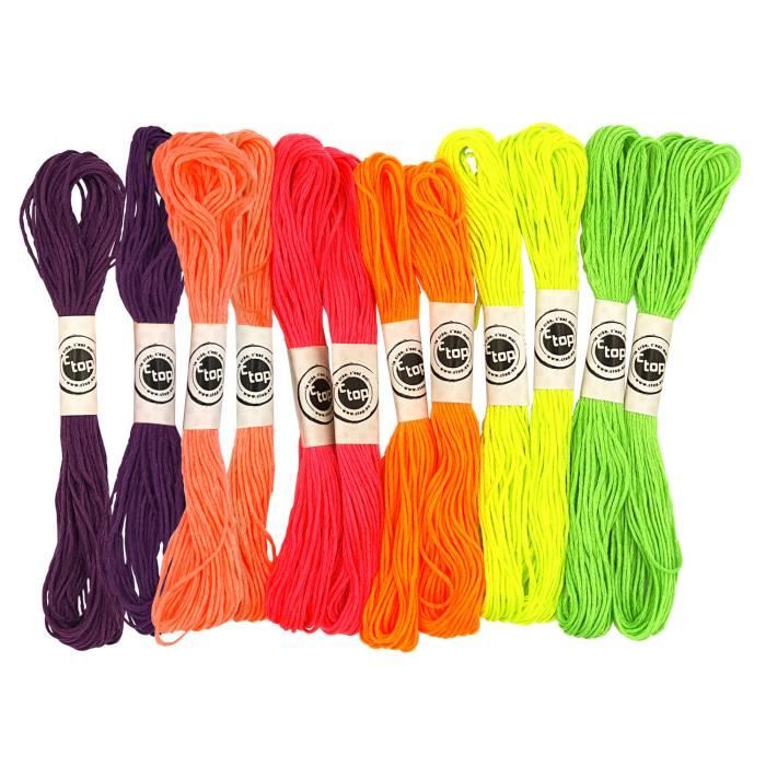 Fil bracelet brésilien Echeveaux de coton 12 couleurs Fluo Multicolore ...