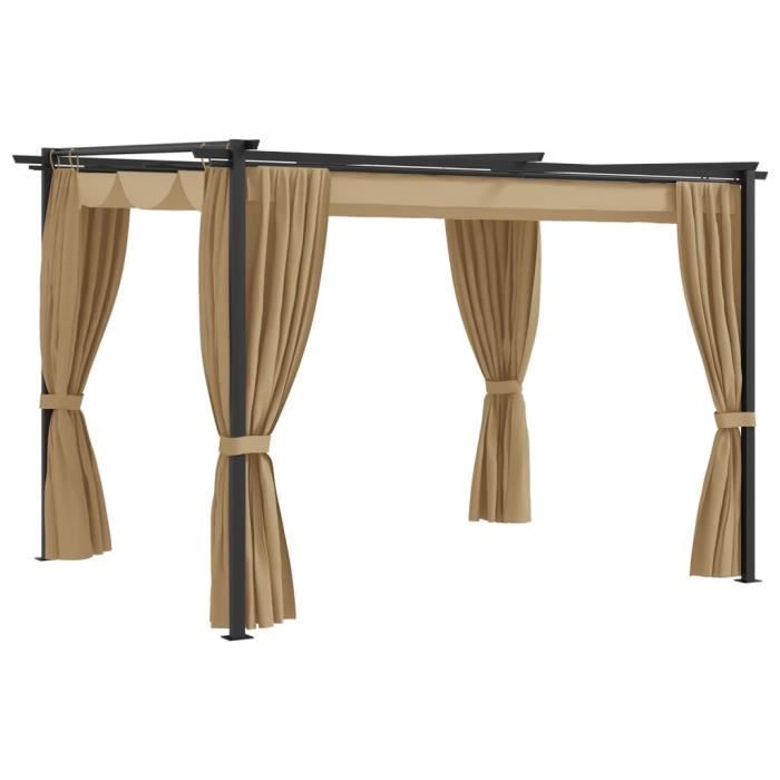 Tonnelle - MOTHINESSTO - LY1928 - 3x3 m - Acier - Rideaux inclus - Anti-UV