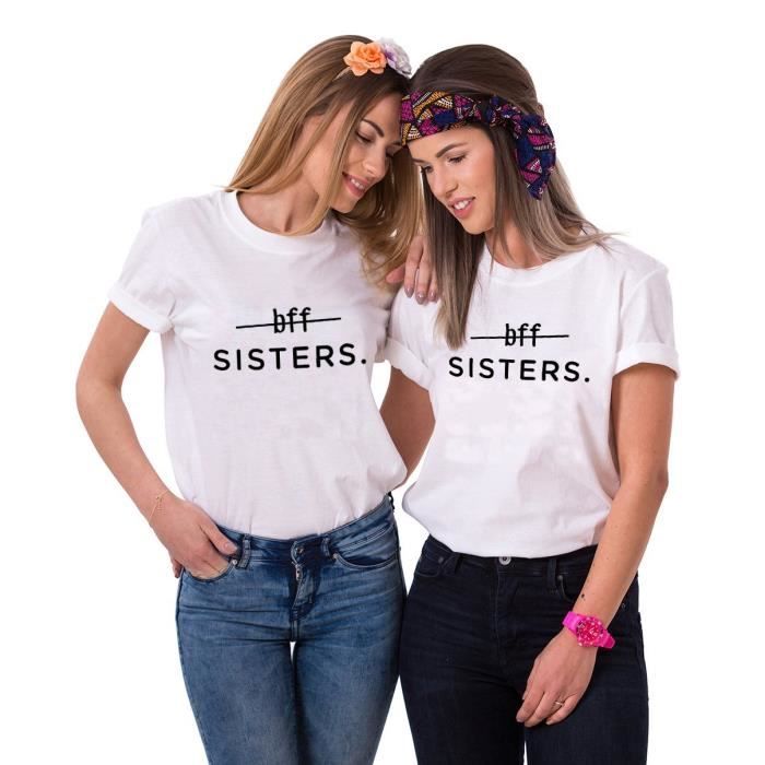 Minetom Femme t Best Friends T Shirt Mode Chic BFF Imprim Col