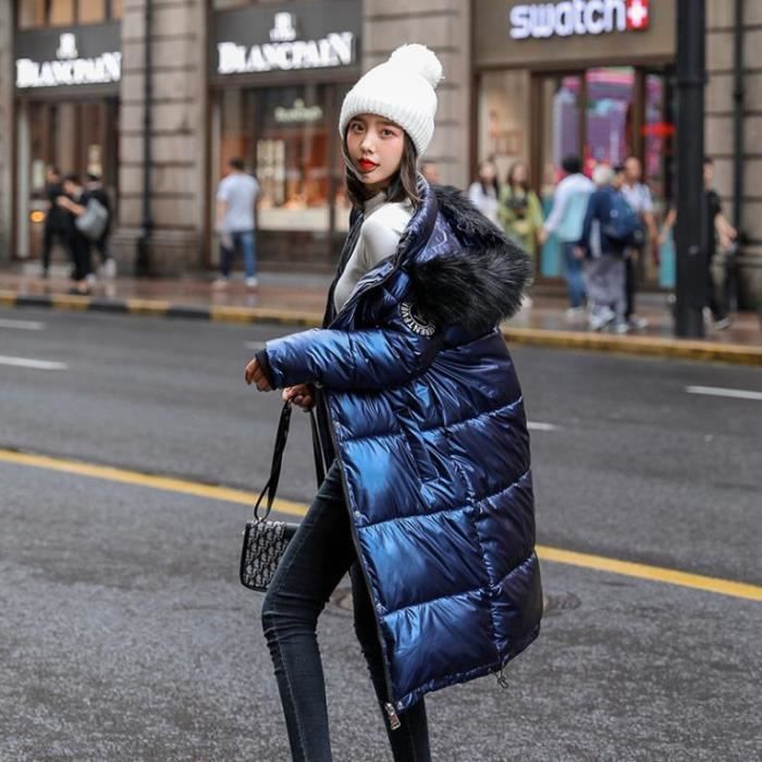 Doudoune bleu fourrure sale