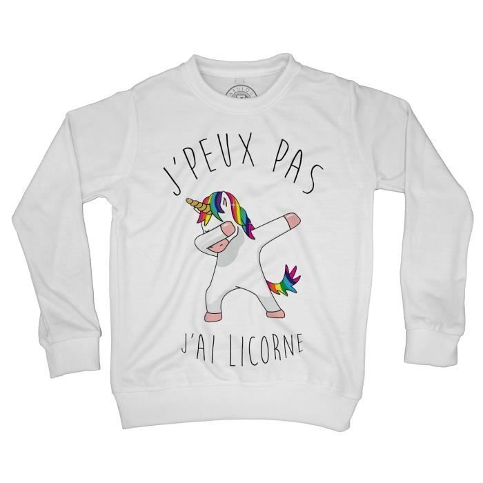Sweat Shirt Enfant J Peux Pas J Ai Licorne Humour Dessin Licorne